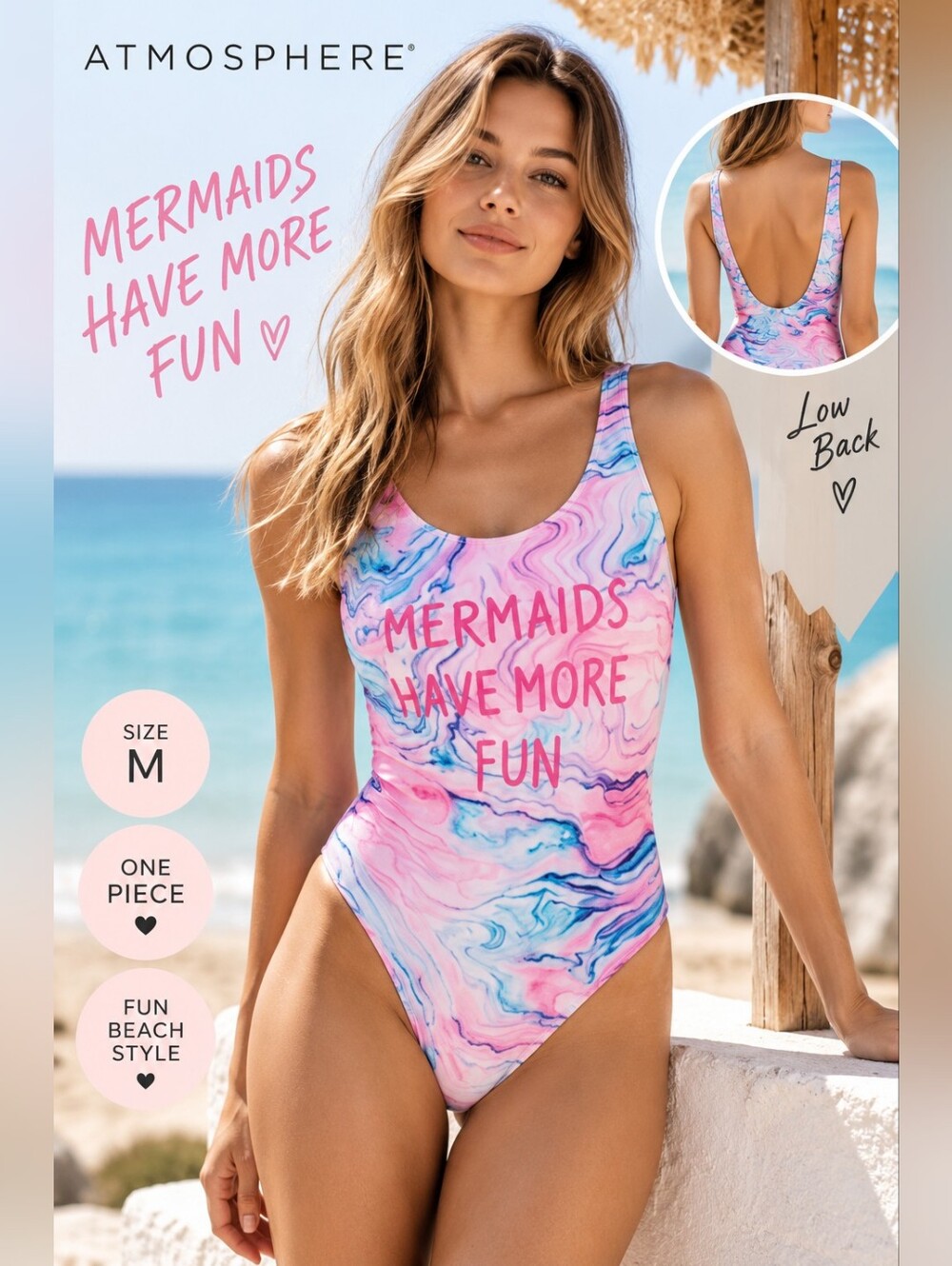 Atmosphere Mermaids Have More Fun One Piece Swimsuit Pink Blue M